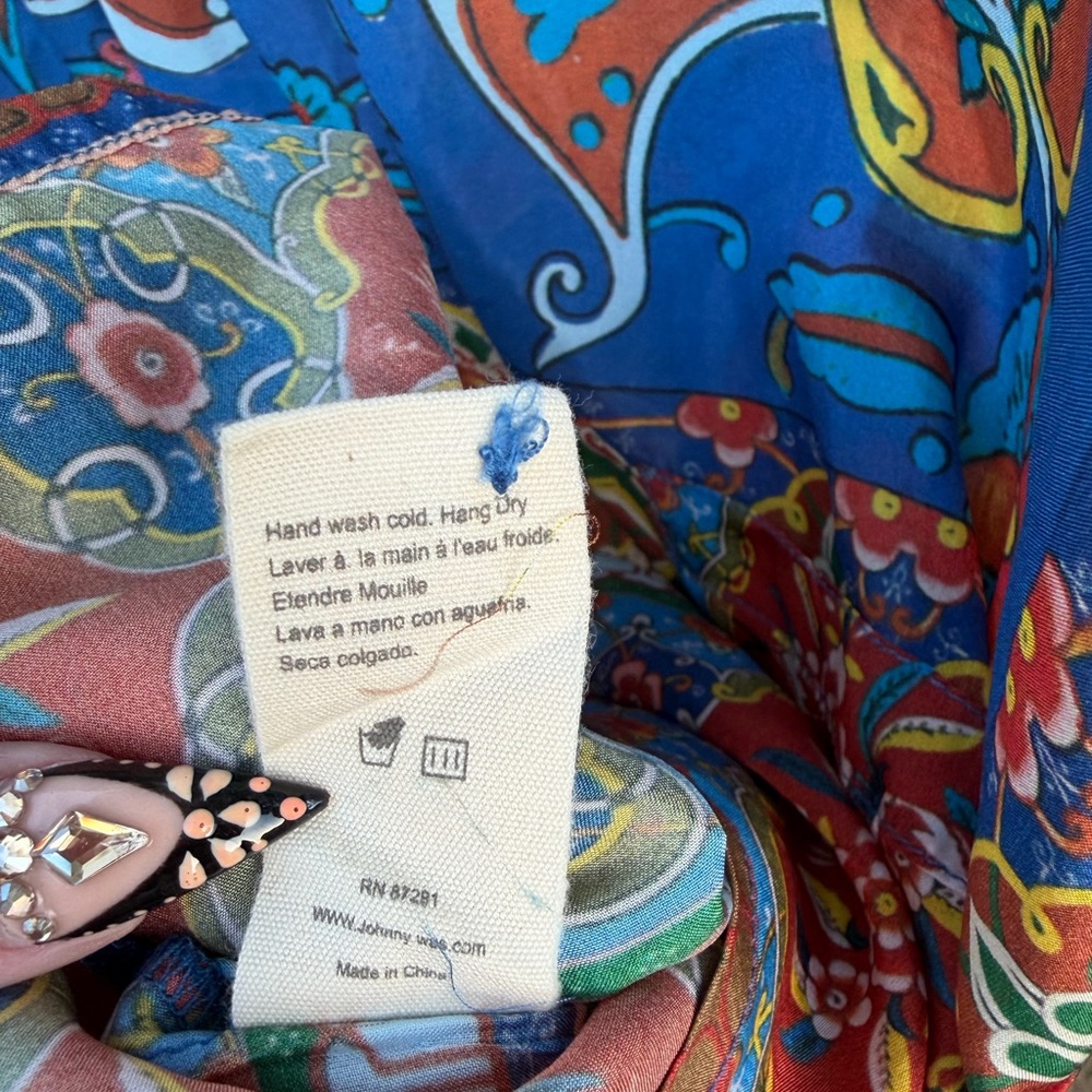 Johnny Was Valenti tie-neck Multicolor Georgette Tunic with front pockets - Picture 9 of 10